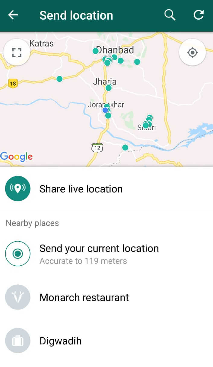 Share WhatsApp location
