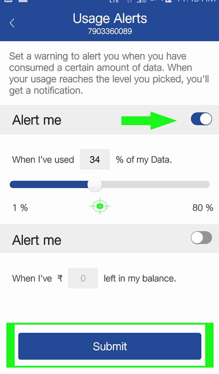 Set Data Usage Alert in MyJio App