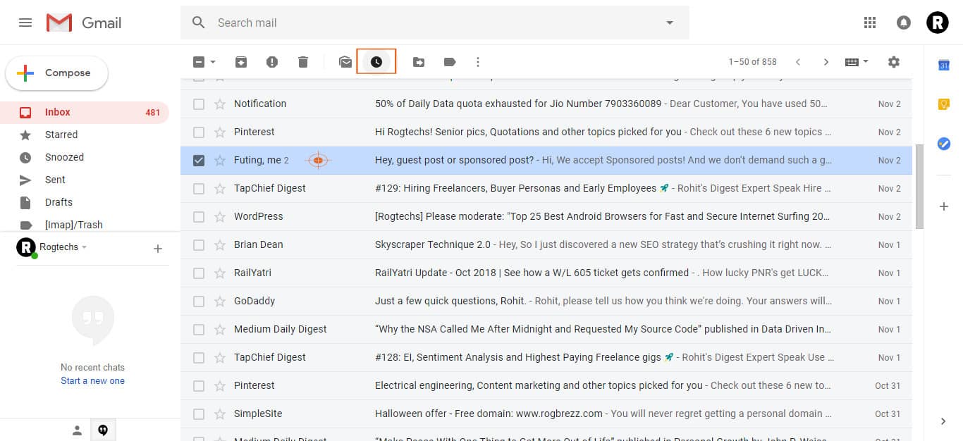 Snooze Emails in Gmail