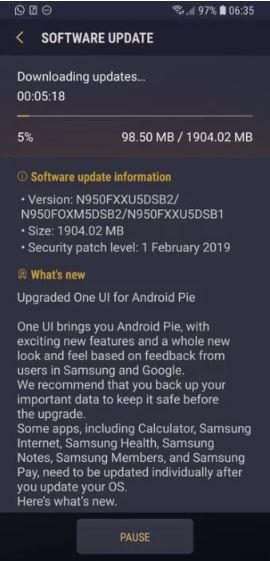 Update Note 8 Android Pie