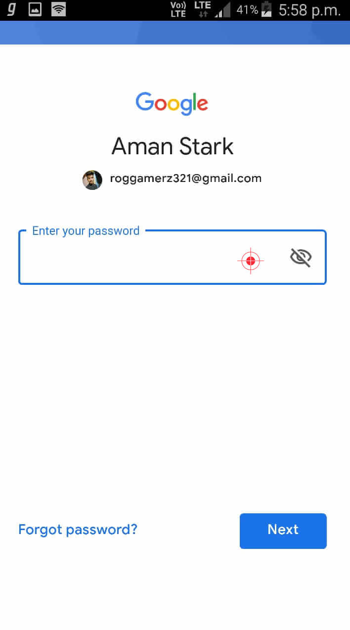 Enter Google Password