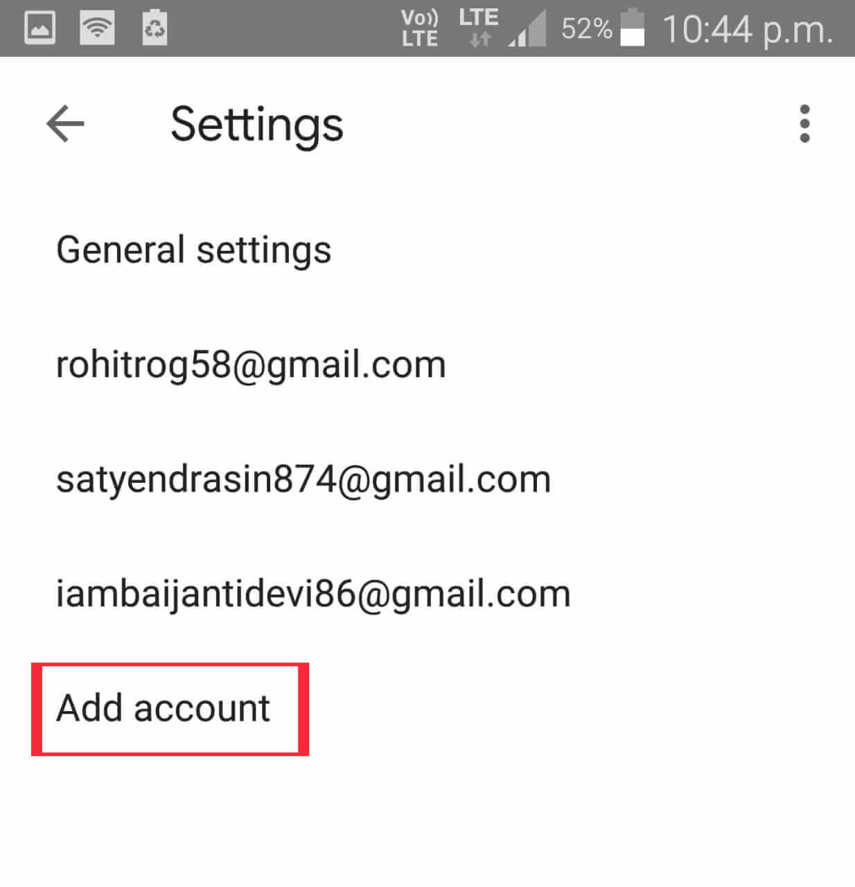 Add account under settings