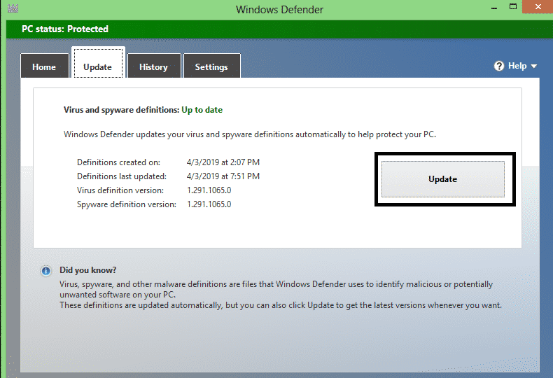 Update Windows Defender Manually