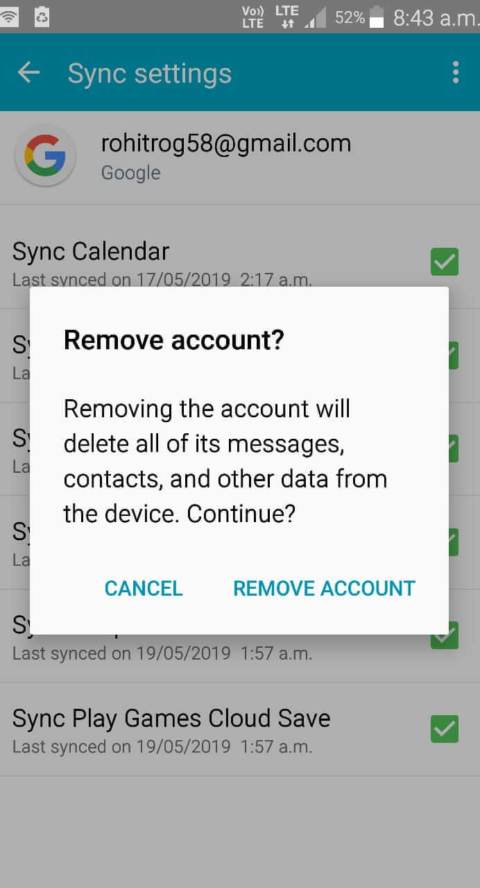 Confirm to Remove Gmail Account