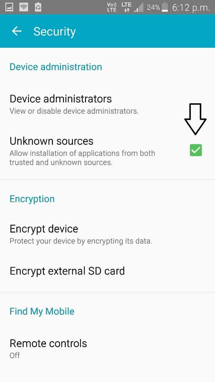 Enable Unknown Sources from Android settings