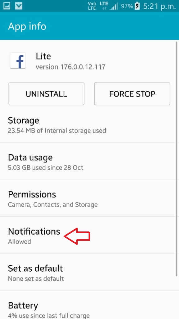 App info settings