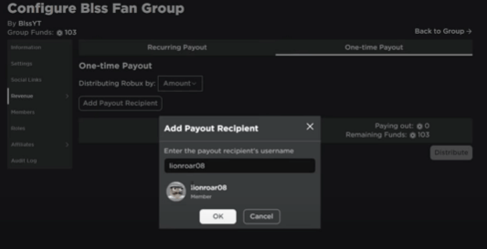 Donate Robux to Group Member